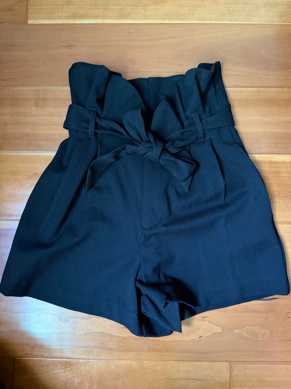 Zara High-Waist Paperbag Tie-Front Women's Shorts - Black - XS